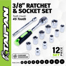 Taipan&reg; 12PCE 3/8" Ratchet Socket Set Premium Quality Chrome Vanadium Steel
