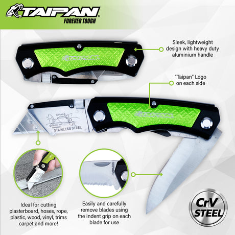Taipan® Twin Blade Folding Knife Aluminium Handle Carbon Vanadium Steel
