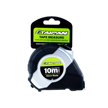 Taipan® 10m Tape Measure Auto Lock Function Shock Absorbent Rubber Case