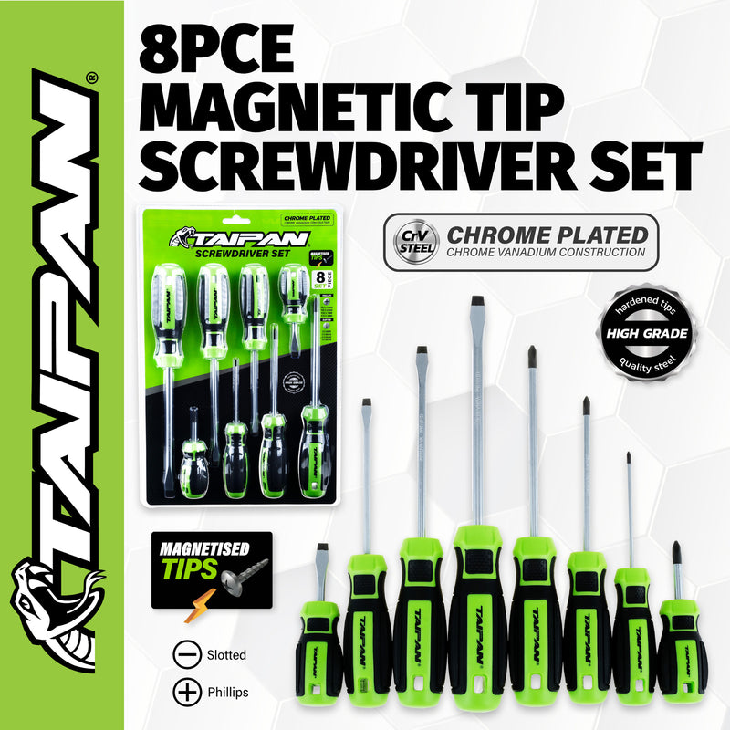 Taipan 8PCE Screwdriver Set Magnetic Tips Chrome Steel Plated Construction