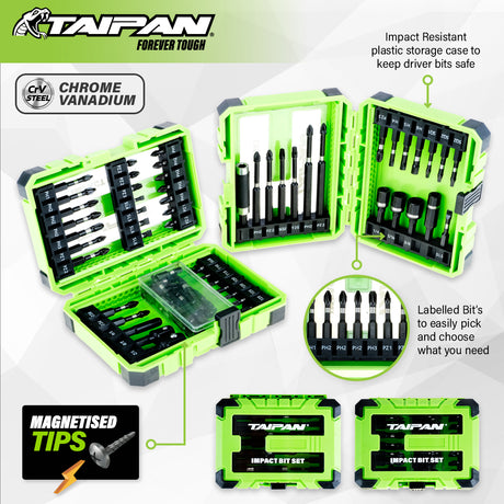 Taipan® 72PCE Impact Bit Set Magnetic Tips Various Heads Storage Case
