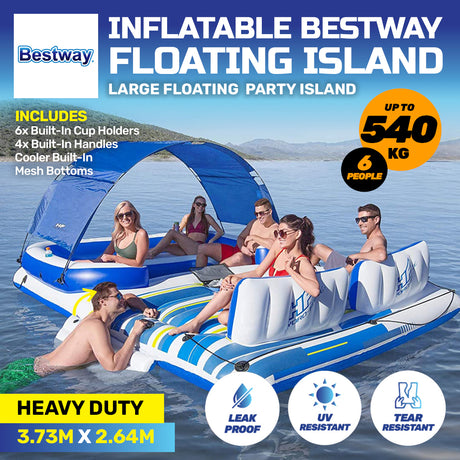 Bestway 3.73 x 2.64m Inflatable 6 Person Island Mesh Bottom Built-In Cooler