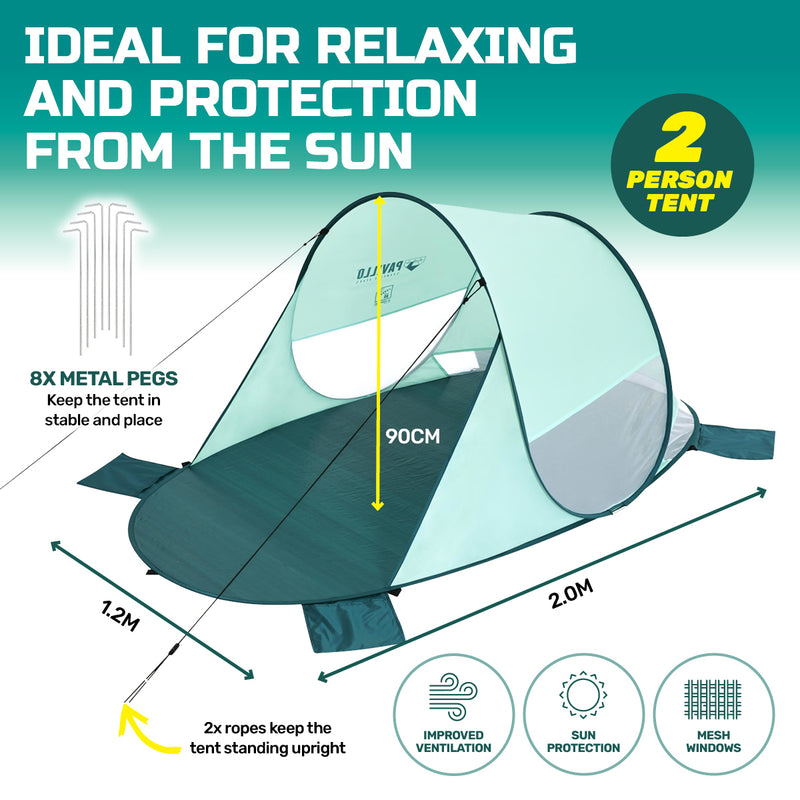 Bestway 2m x 1.2m Beach Tent 2 Person UV Protected Pegs & Carry Bag Included