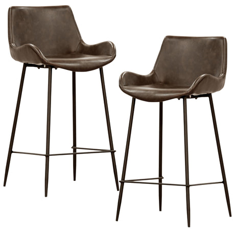 Brando  Set of 2 PU Leather Upholstered Bar Chair Metal Leg Stool - Brown