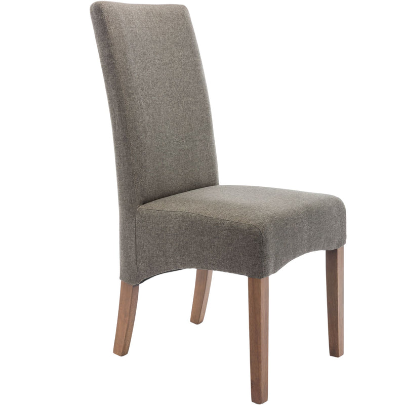 Aksa Fabric Upholstered Dining Chair Set of 2 Solid Pine Wood Furniture - Grey