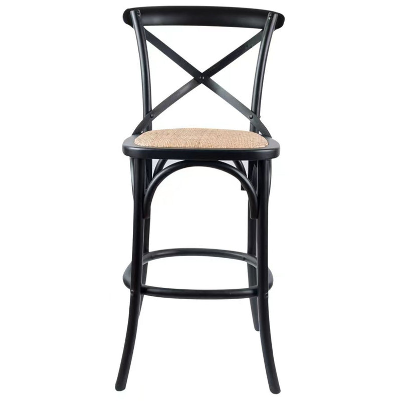 Aster 3pc Crossback Bar Stools Dining Chair Solid Birch Timber Rattan Seat Black