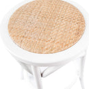 Aster 3pc Round Bar Stools Dining Stool Chair Solid Birch Wood Rattan Seat White