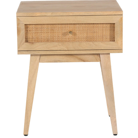 Olearia  Bedside Table 1 Drawer Storage Cabinet Solid Mango Wood Rattan Natural