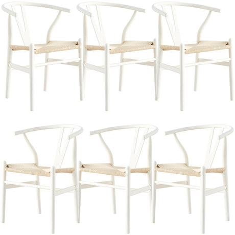 Anemone  Set of 6 Wishbone Dining Chair Beech Timber Replica Hans Wenger - White