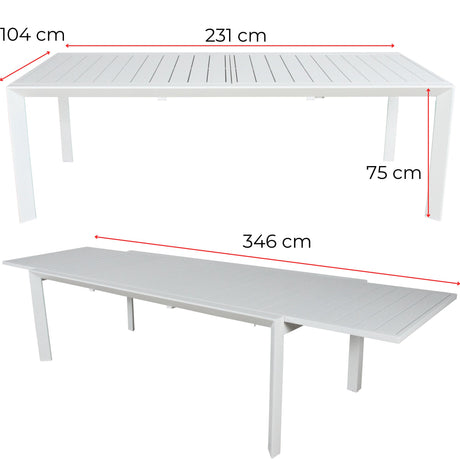Iberia 13pc 230-345cm Aluminium Outdoor Extensible Dining Table Chair White