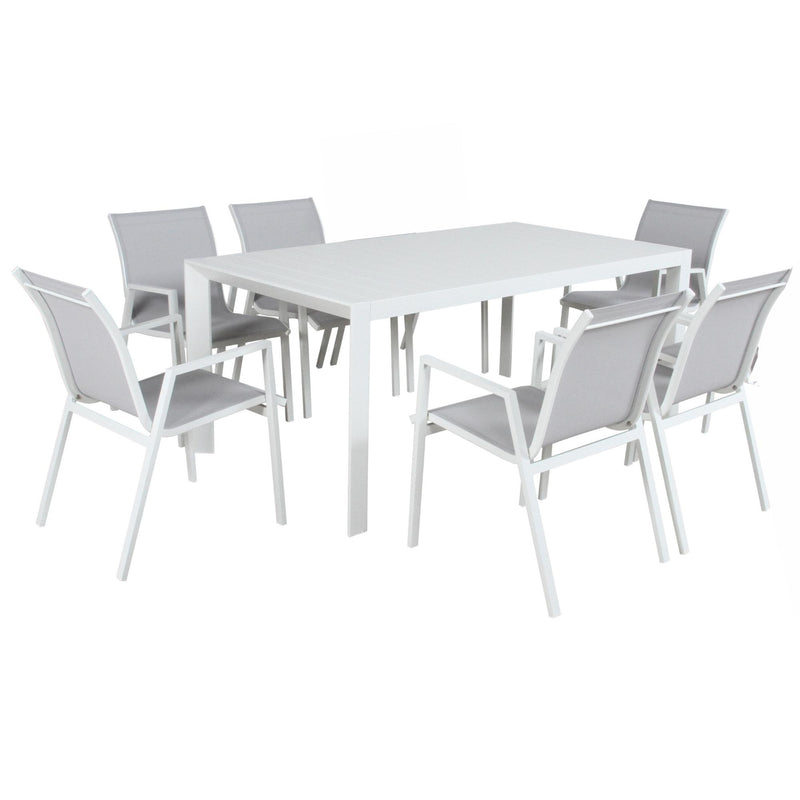 Iberia 7pc Set 178cm Aluminium Outdoor Dining Table Chair White
