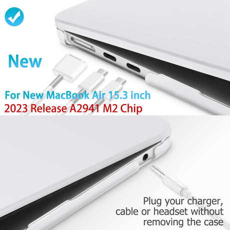 15 inch Air 2023 MacBook Air Matte Case  A2941 M2 Chip Hard Shell Case Keyboard Cover White