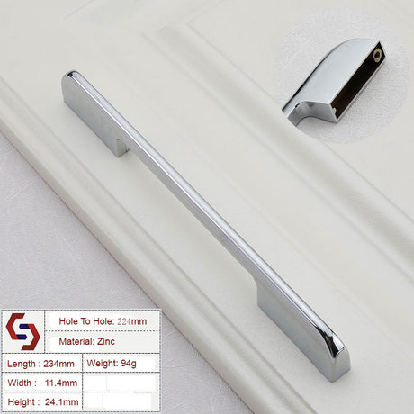 Zinc Kitchen Cabinet Handles Drawer Bar Handle Pull silver color hole to hole size 224mm