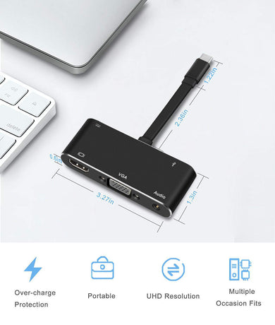 5in1 USB C to HDMI VGA Hub Adapter Type C to HDMI USB3.0 Port Dongle Converter