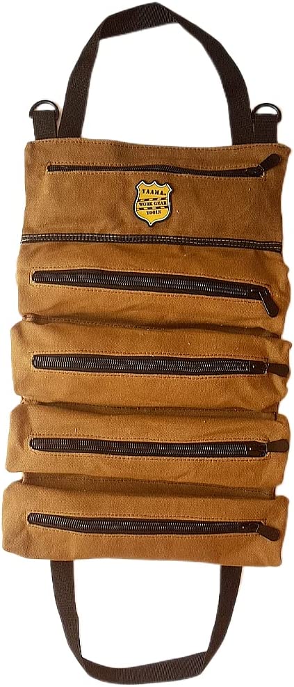 Yaama Heavy waxed canvas tool Roll, Tool Bags, water resistance Multi-Purpose Tool Roll Up Bag, Wrench Roll Pouch