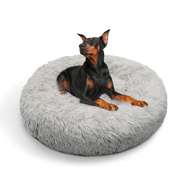 Pet Dog Bed Bedding Warm Plush Round Comfortable Dog Nest Light Grey Large 90cm Large