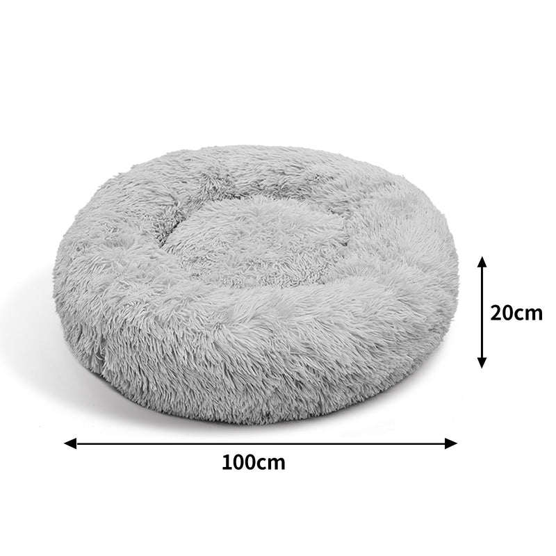 Pet Dog Bed Bedding Warm Plush Round Comfort Dog Nest Light Grey kennel XL 100cm