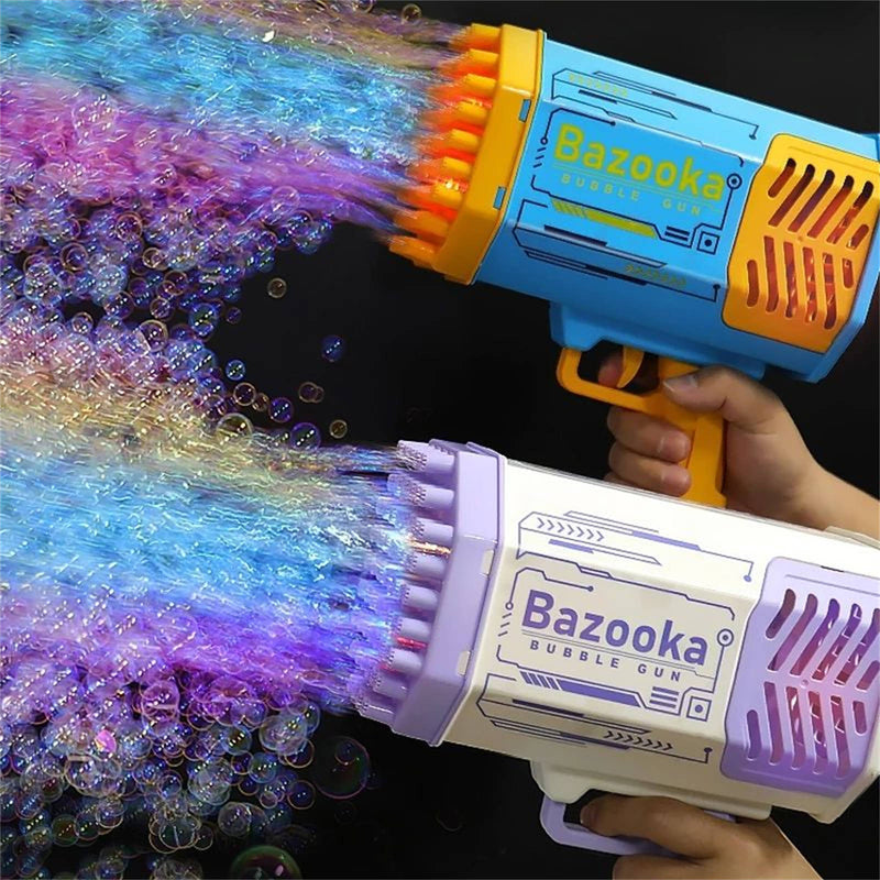 Bubblerainbow 69 Hole Electric Bubble Machine Hand-Held Rocket Gatling Bubble Gun Toy Blue