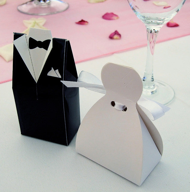 100 Pack of 50 Bride Gown and 50 Groom Tux Wedding Bridal Bomboniere Favor Candy Choc Almond Box - NW