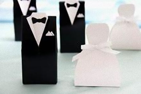 100 Pack of 50 Bride Gown and 50 Groom Tux Wedding Bridal Bomboniere Favor Candy Choc Almond Box - NW
