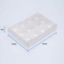 100 Pack of White Card Chocolate Sweet Soap Product Reatail Gift Box - 12 bay 4x4x3cm Compartments  - Clear Slide On Lid - 16x12x3cm