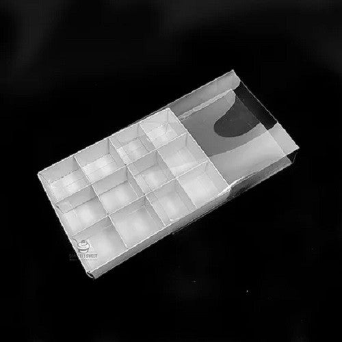 100 Pack of White Card Chocolate Sweet Soap Product Reatail Gift Box - 12 bay 4x4x3cm Compartments  - Clear Slide On Lid - 16x12x3cm