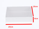 100 Pack of White Card Square Box - Clear Slide On Lid - 20 x 20 x 8cm -  Large Beauty Product Gift Giving Hamper Tray Merch Fashion Cake Sweets Xmas