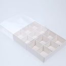 10 Pack of White Card Chocolate Sweet Soap Product Reatail Gift Box - 12 bay 4x4x3cm Compartments  - Clear Slide On Lid - 16x12x3cm