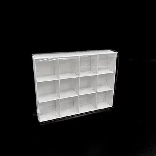 10 Pack of White Card Chocolate Sweet Soap Product Reatail Gift Box - 12 bay 4x4x3cm Compartments  - Clear Slide On Lid - 16x12x3cm