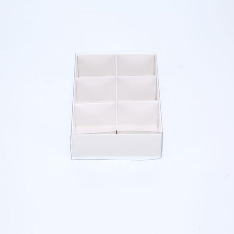 50 Pack of White Card Chocolate Sweet Soap Product Reatail Gift Box - 6 Bay Compartments - Clear Slide On Lid - 12x8x3cm