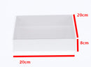 50 Pack of White Card Square Box - Clear Slide On Lid - 20 x 20 x 8cm -  Large Beauty Product Gift Giving Hamper Tray Merch Fashion Cake Sweets Xmas