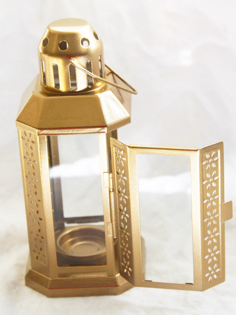 10 Pack of Gold Metal Miners Lantern Summer Xmas Wedding Home Party Room Balconey Deck Decoration 21cm Tealight Candle