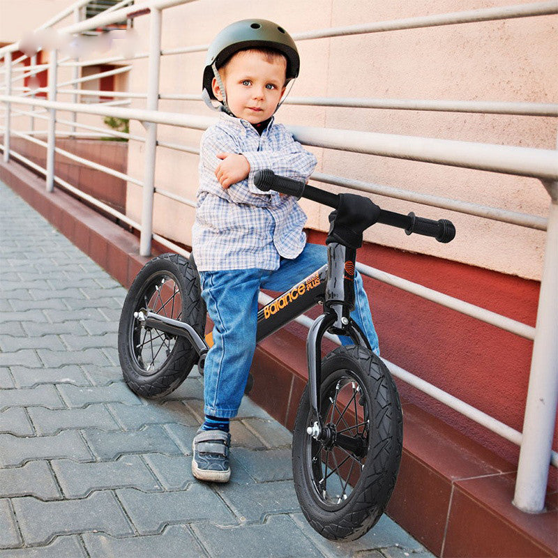 Bike Plus Kids Balance Bike Training Aluminium - Silver with Suspension - 12" Rubber Tyres - Foot Pegs -Ride On No Pedal Push