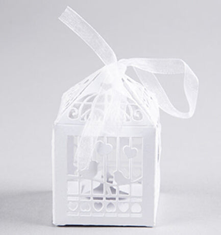 100 Piece Pack - White Dove Bird Heart Wedding Bomboniere Favor Lolly Gift Card Box