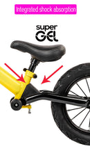 Bike Plus Kids Balance Bike Training Aluminium - Yellow with Suspension - 12" Rubber Tyres - Foot Pegs -Ride On No Pedal Push