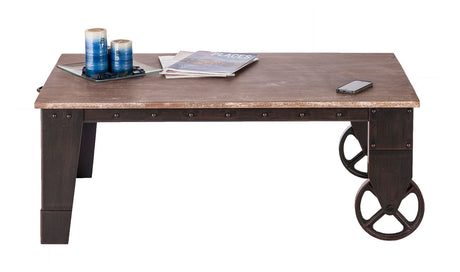 Industrial Style Wood Coffee Table on Wheels