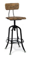 Industrial Wooden Height Adjustable Swivel Bar Stool Chair with Back - Black Rustic