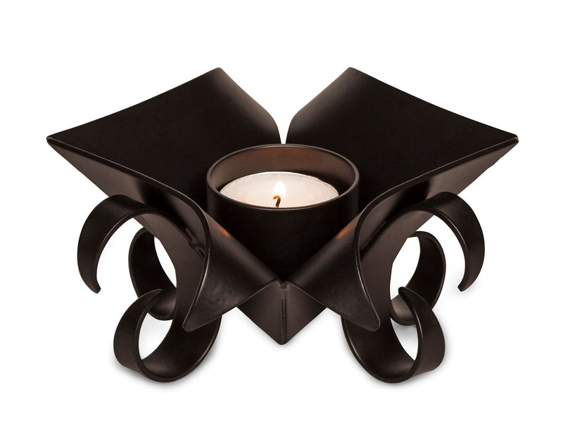 Decorative Black Metal Lotus Tea Light Candle Holders in Set of 2