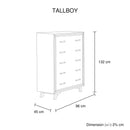 5 Pieces Bedroom Suite King Size Silver Brush in Acacia Wood Construction Bed, Bedside Table, Tallboy & Dresser