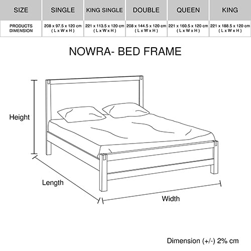 Bed Frame King Size in Solid Wood Veneered Acacia Bedroom Timber Slat in Chocolate