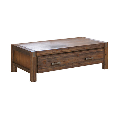 Coffee Table Solid Acacia Wood & Veneer 2 Drawers Storage Oak Colour