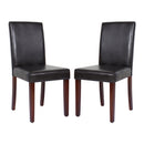 2x Wooden Frame Brown Leatherette Dining Chairs with Solid Pine Legs