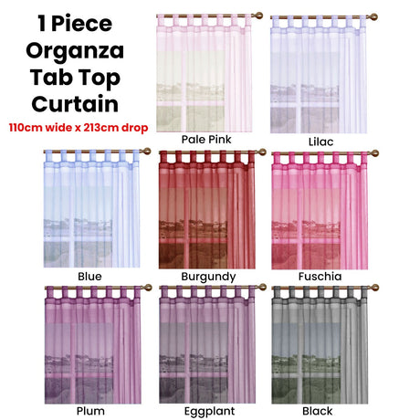 1 Piece Organza Tab Top Curtain 110 x 213 cm Plum