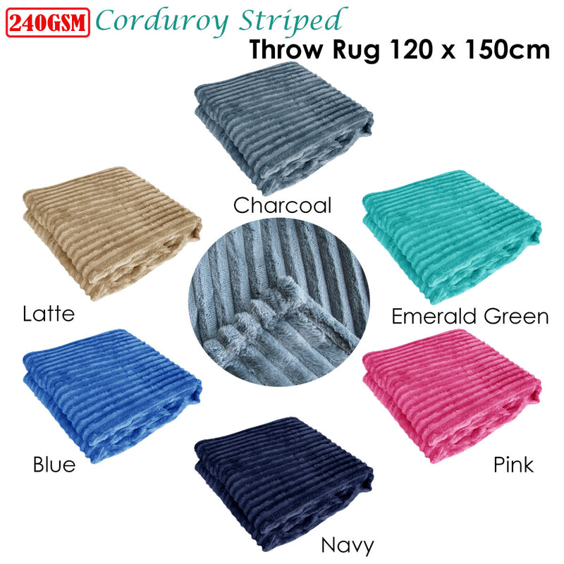 240GSM Corduroy Striped Throw Rug Charcoal