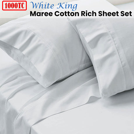 1000TC Maree Cotton Rich Sheet Set White King