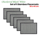 Set of 6 Checkered Black White Bamboo Table Placemats 30 x 45cm
