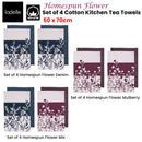 Ladelle Set of 4 Homespun Flower Cotton Kitchen Tea Towels 50 x 70 cm Mix
