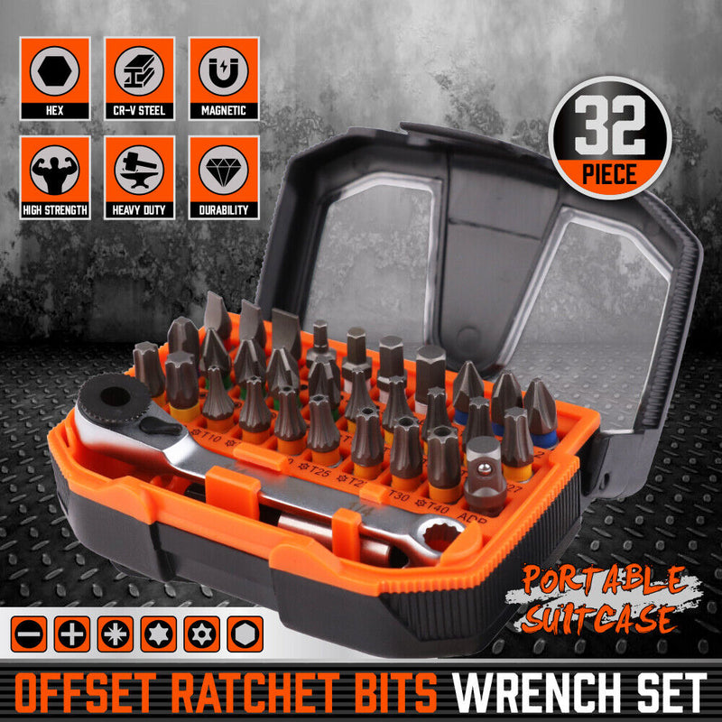 32Piece 1/4" Mini Double Head Screwdriver Bit and Ratchet Set CRV Steel Durable