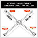 20” Wheel Brace Spanner 4-way Cross Wrench Car Tyre Nut 17 19 21 23mm Socket