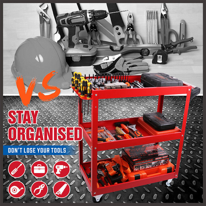 Black 3-Tier Tool Cart Trolley Toolbox Workshop Garage Storage 150KG Organizer Garage